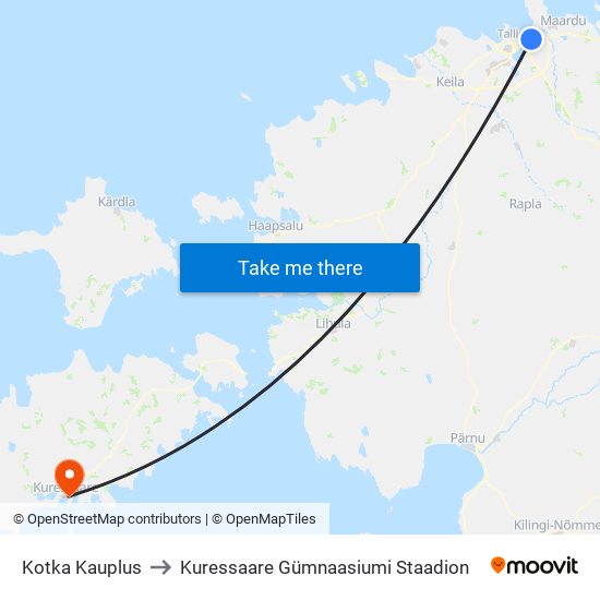 Kotka Kauplus to Kuressaare Gümnaasiumi Staadion map