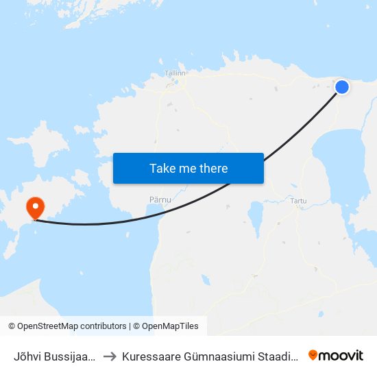 Jõhvi Bussijaam to Kuressaare Gümnaasiumi Staadion map