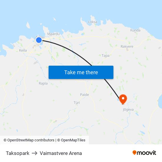 Taksopark to Vaimastvere Arena map