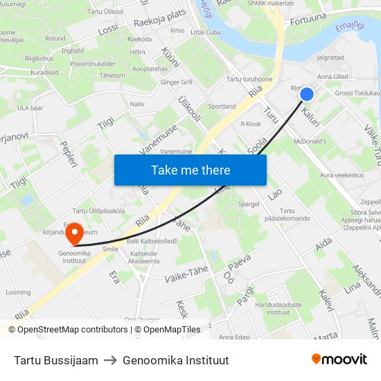 Tartu Bussijaam to Genoomika Instituut map