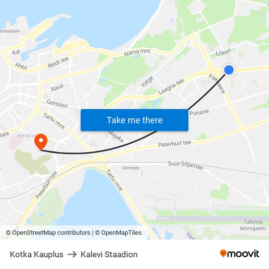 Kotka Kauplus to Kalevi Staadion map