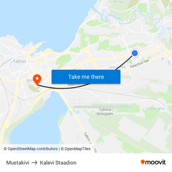 Mustakivi to Kalevi Staadion map