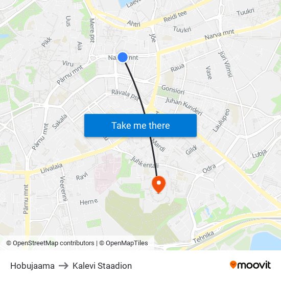 Hobujaama to Kalevi Staadion map