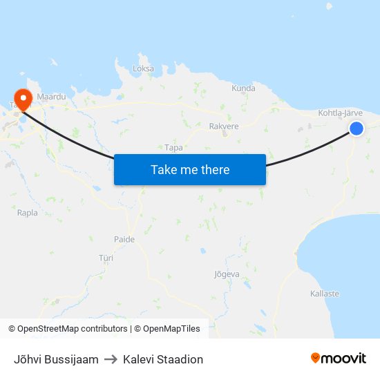 Jõhvi Bussijaam to Kalevi Staadion map