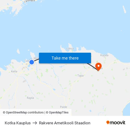 Kotka Kauplus to Rakvere Ametikooli Staadion map