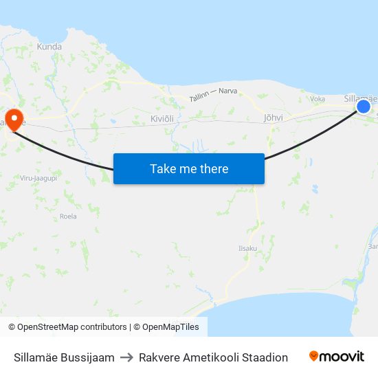 Sillamäe Bussijaam to Rakvere Ametikooli Staadion map