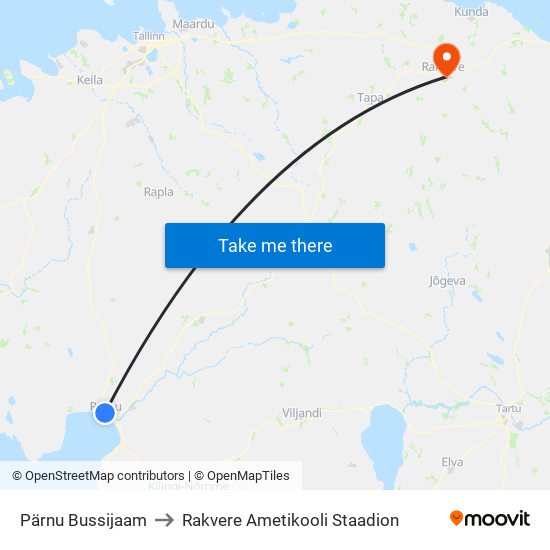 Pärnu Bussijaam to Rakvere Ametikooli Staadion map