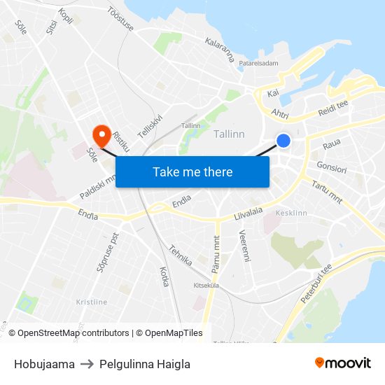 Hobujaama to Pelgulinna Haigla map