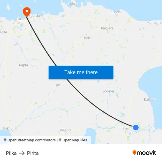 Pilka to Pirita map