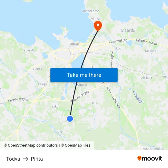 Tõdva to Pirita map
