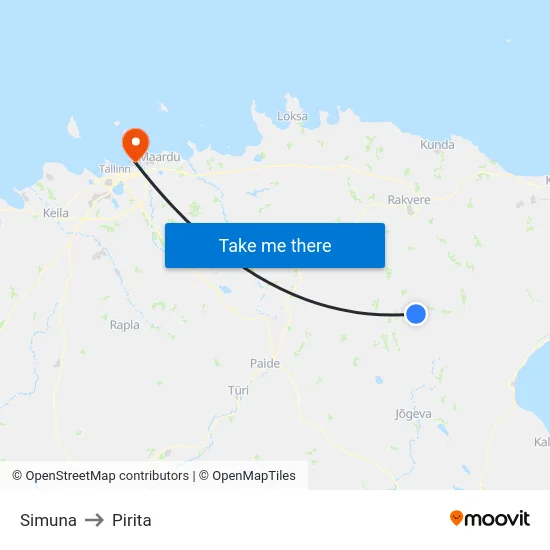 Simuna to Pirita map