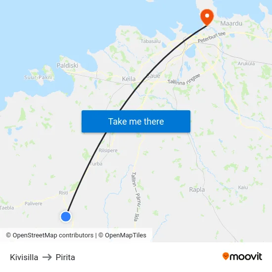 Kivisilla to Pirita map