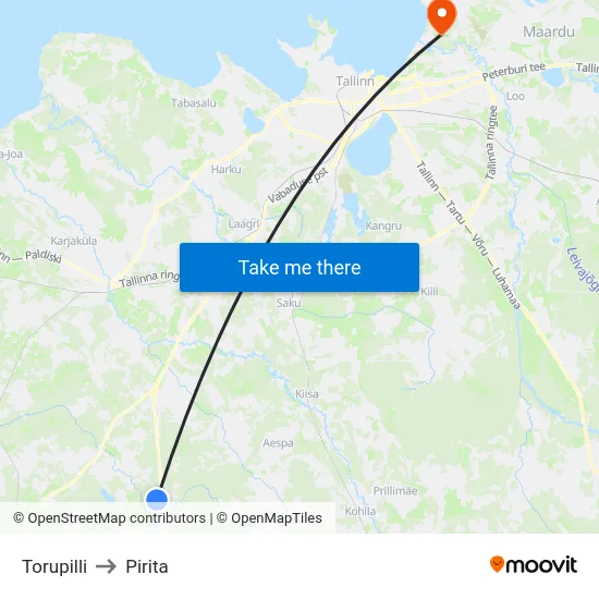 Torupilli to Pirita map