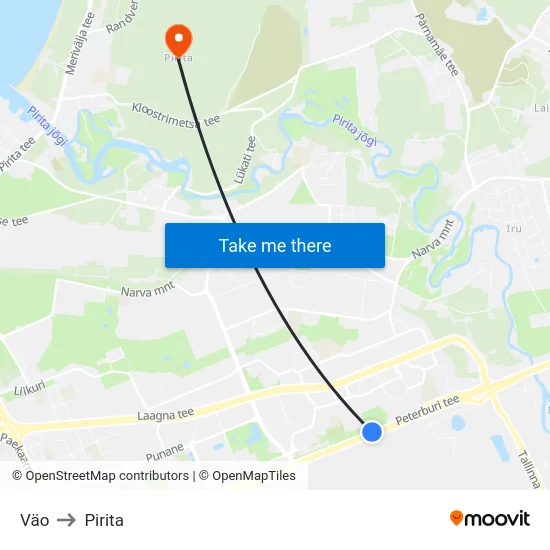 Väo to Pirita map