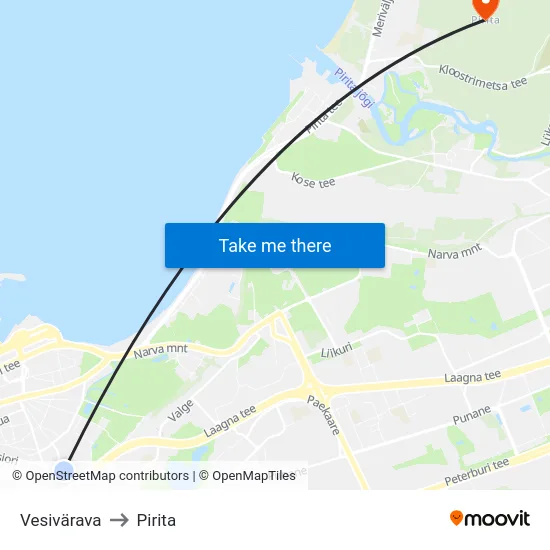 Vesivärava to Pirita map
