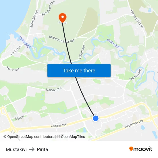 Mustakivi to Pirita map