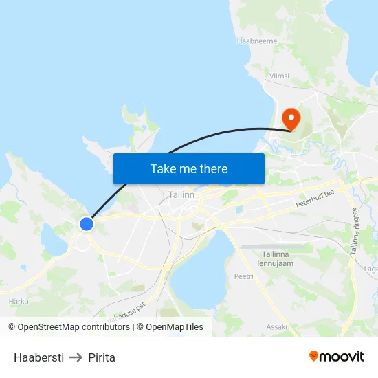 Haabersti to Pirita map