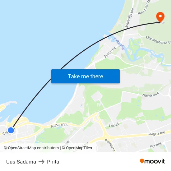 Uus-Sadama to Pirita map