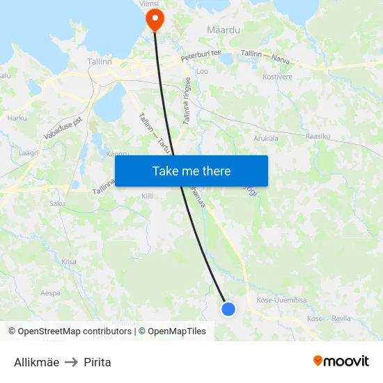 Allikmäe to Pirita map