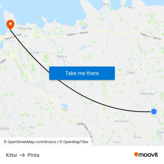 Kiltsi to Pirita map