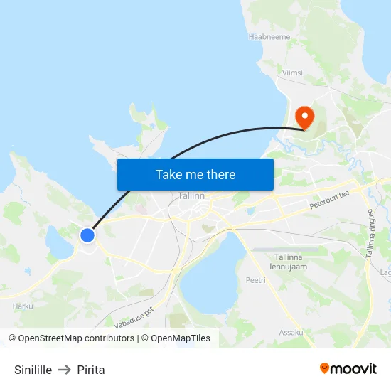 Sinilille to Pirita map