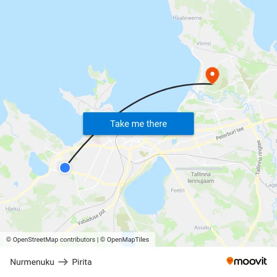 Nurmenuku to Pirita map