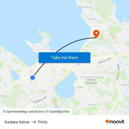 Kadaka Selver to Pirita map