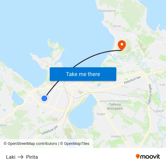 Laki to Pirita map