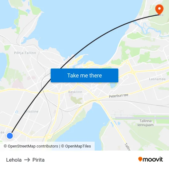 Lehola to Pirita map
