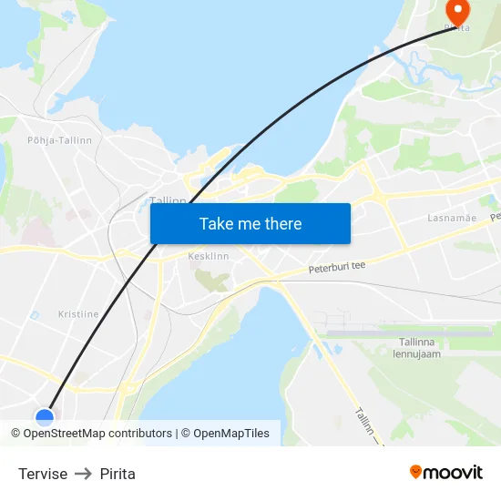 Tervise to Pirita map