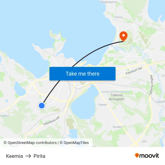 Keemia to Pirita map