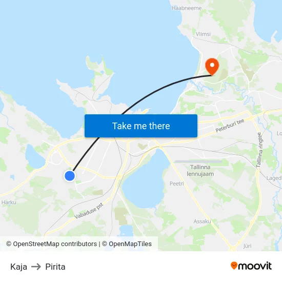 Kaja to Pirita map