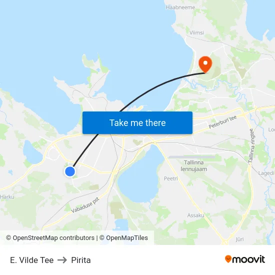 E. Vilde Tee to Pirita map