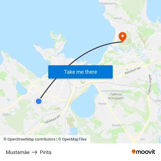 Mustamäe to Pirita map