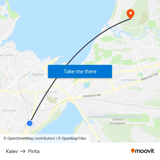 Kalev to Pirita map