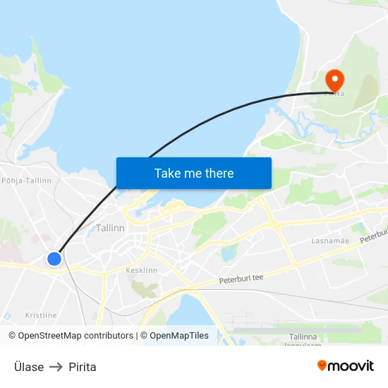 Ülase to Pirita map