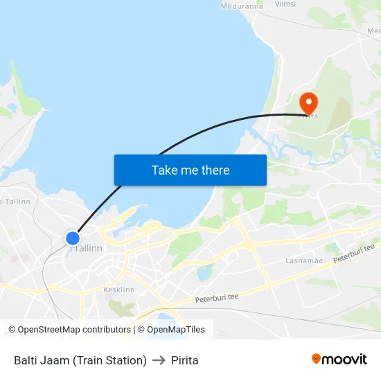 Balti Jaam (Train Station) to Pirita map