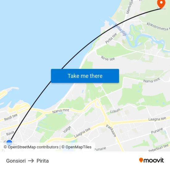 Gonsiori to Pirita map