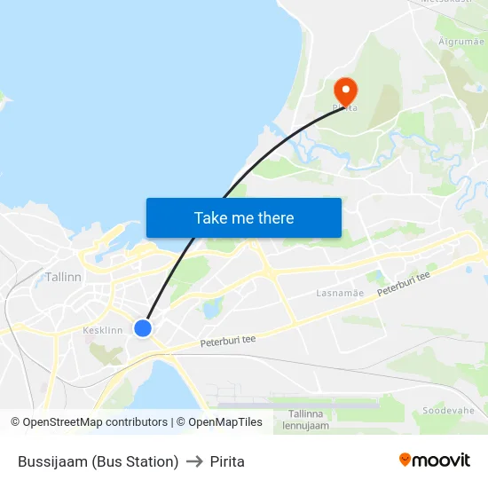 Bussijaam (Bus Station) to Pirita map