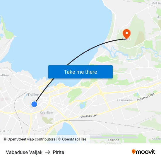 Vabaduse Väljak to Pirita map