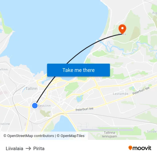 Liivalaia to Pirita map