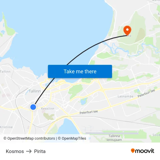 Kosmos to Pirita map