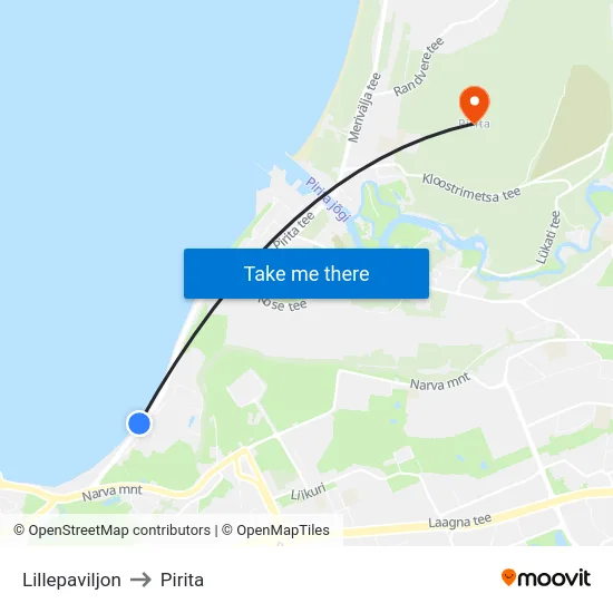 Lillepaviljon to Pirita map