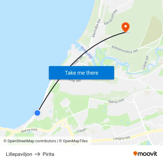 Lillepaviljon to Pirita map