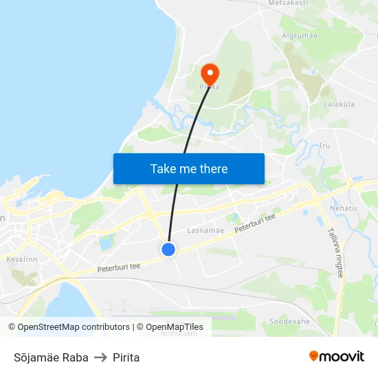 Sõjamäe Raba to Pirita map
