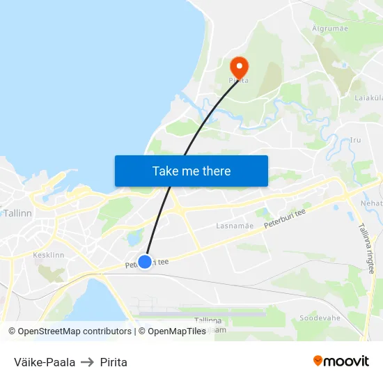 Väike-Paala to Pirita map