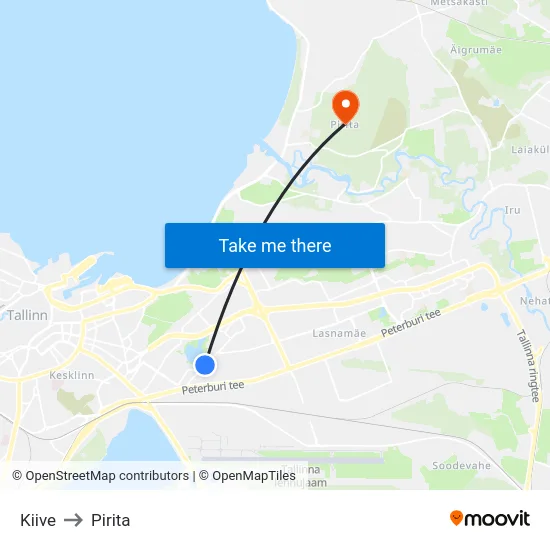 Kiive to Pirita map