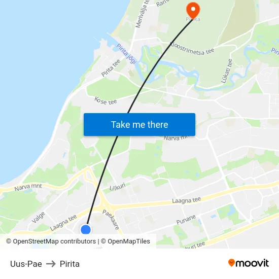 Uus-Pae to Pirita map