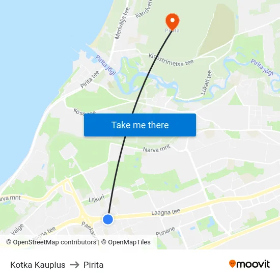 Kotka Kauplus to Pirita map