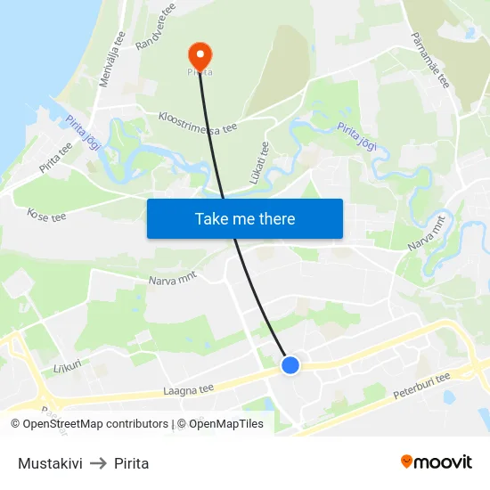 Mustakivi to Pirita map